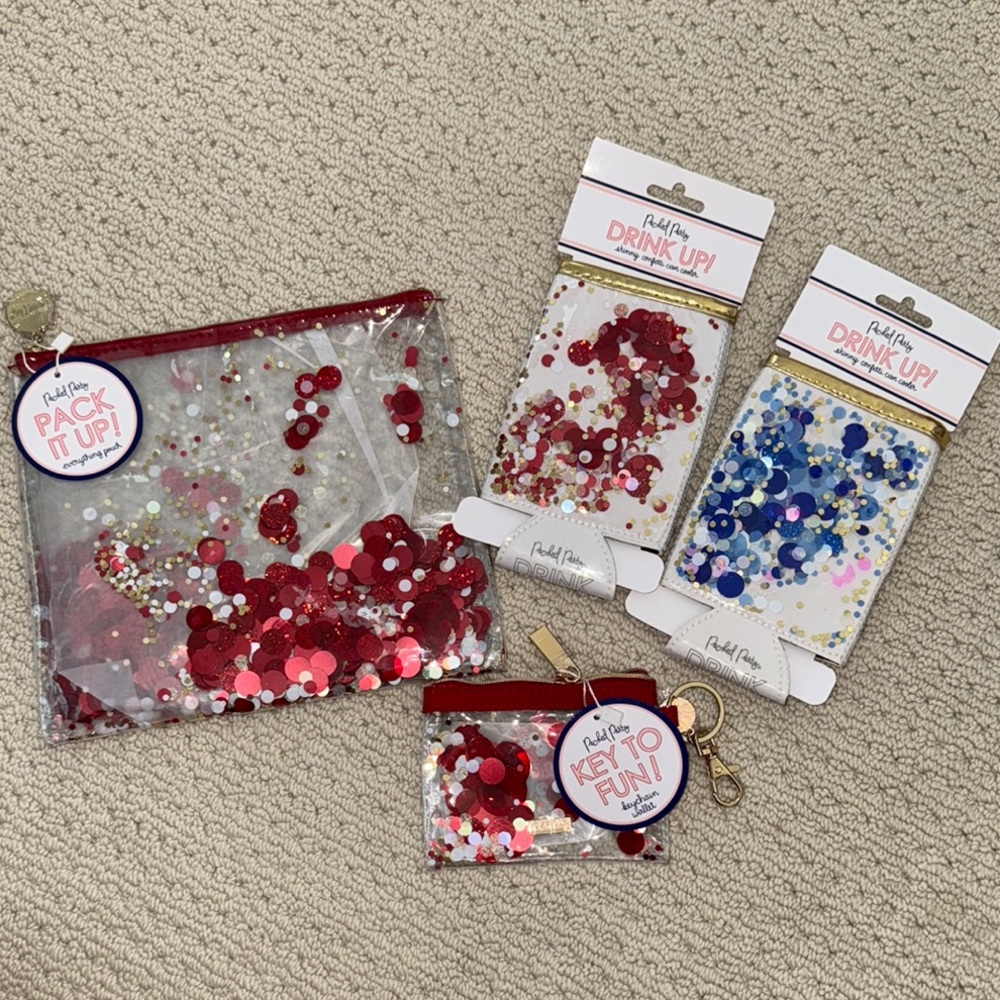 Packed Party Rally Red Spirit Squad Bundle + Blue Party Confetti Can Cooler